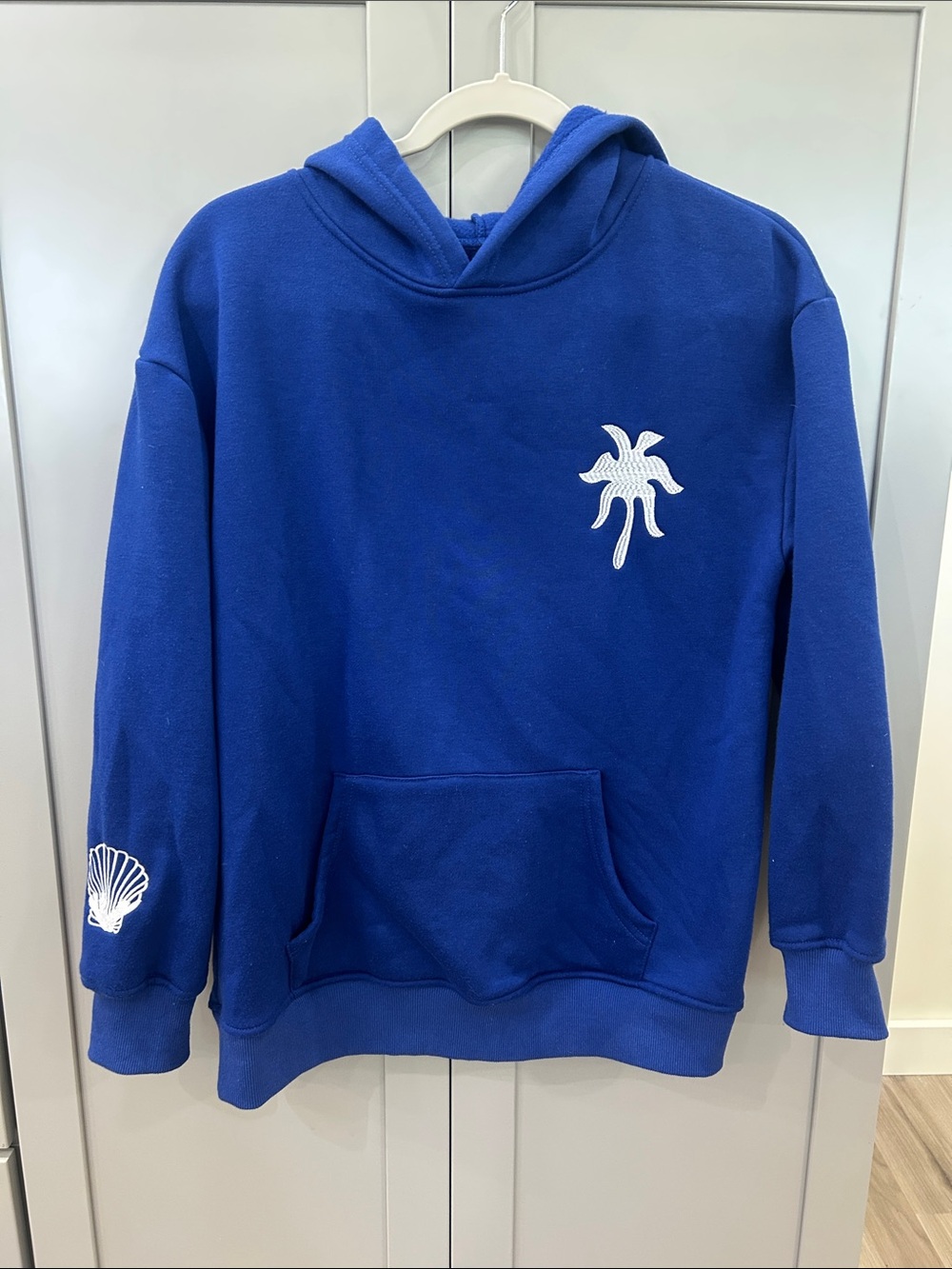 Pink Palm Puff Royal Blue Hibiscus Butterfly Hoodie XXS